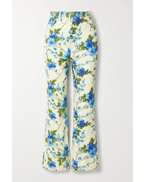 Quinn Floral-Print High-Rise Straight-Leg Jeans - Blue