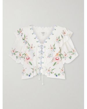Sea Serafina Ruffled Embroidered Blouse - White