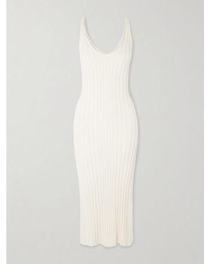 arch4 Tenby Ribbed Cotton, Silk And Cashmere-Blend Midi Dress - White