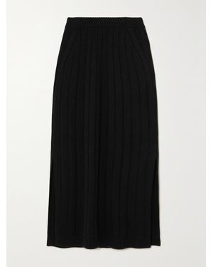 Loro Piana Duca D'Aosta Ribbed Cashmere Midi Skirt - Black