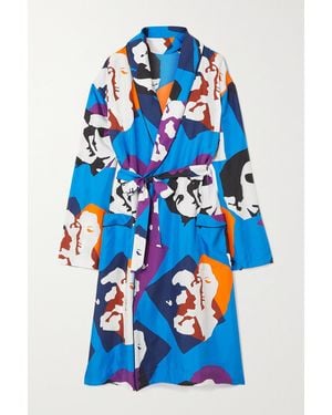 AZ FACTORY Pijama The Kiss Belted Printed Silk-twill Kimono - Blue