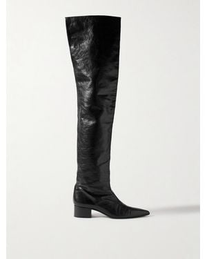 KHAITE Andee Crinkled-Leather Over-The-Knee Boots - Black