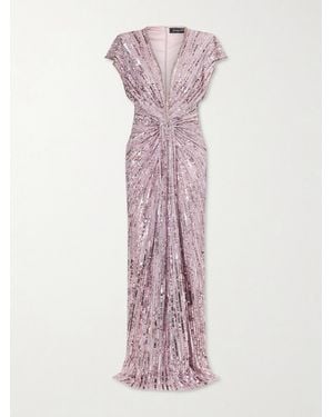 Jenny Packham Zola Twisted Crystal-Embellished Sequined Tulle Gown - Pink