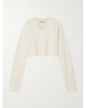ÉTERNE Cropped Embroidered Cotton-Blend Terry Jumper - White