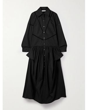 DIOTIMA Ritual Crochet-Trimmed Gathered Cotton-Poplin Midi Shirt Dress - Black
