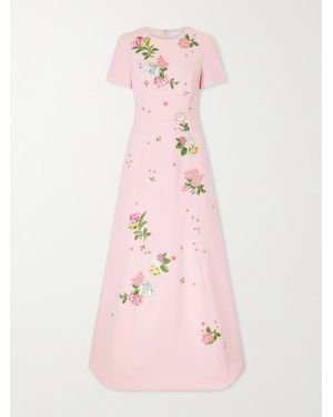 Carolina Herrera Floral-Embroidered Crepe Gown - Pink