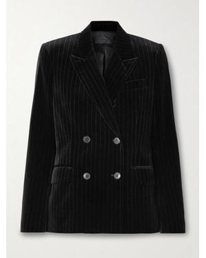 Nili Lotan Veda Double-Breasted Metallic Striped Cotton-Velvet Blazer - Black