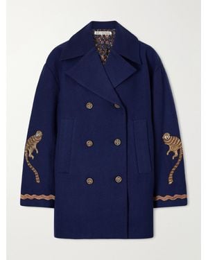 Alix Of Bohemia Rivoli Embroidered Double-Breasted Wool-Twill Coat - Blue
