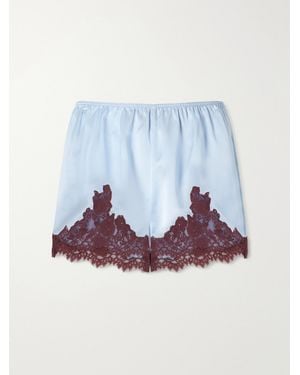 Doen Iona Lace-Trimmed Silk Shorts - Blue