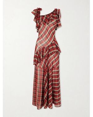 Doen Fernanda Ruffle Tiered Checked Silk-Satin Maxi Dress