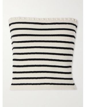 Posse Henry Strapless Embellished Striped Knitted Top - White