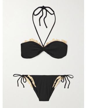 Valentino Garavani Ruffled Two-Tone Halterneck Bikini - White