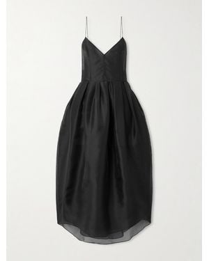 KHAITE Colette Asymmetric Pleated Silk-Organza Gown - Black