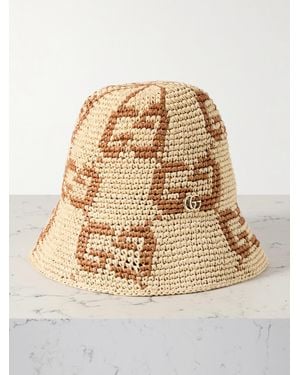 Gucci Embellished Straw Bucket Hat - Natural