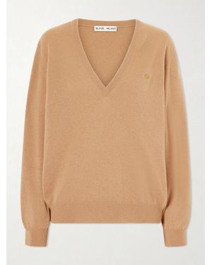Blazé Milano Highland Embroidered Wool And Cashmere-Blend Jumper - Natural