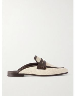 Brunello Cucinelli Leather-Trimmed Raffia Slip-Ons - White