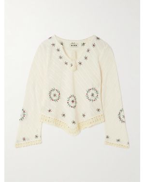 RIXO London Annalisa Crochet-Trimmed Embroidered Cotton-Seersucker Top - Natural