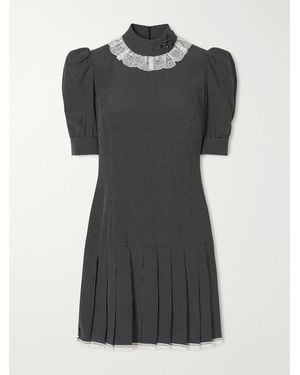 Alessandra Rich Pleated Lace-Trimmed Polka-Dot Silk-Crepe De Chine Mini Dress - Black