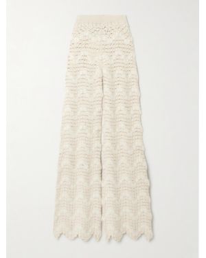 Escvdo Brisa Hose Mit Weitem Bein Aus Gehäkelter Alpakawolle Mit Wellenkanten - Natur