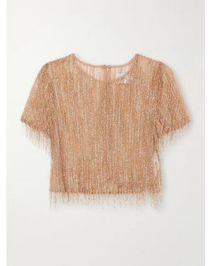 Aje. Glisten Embellished Mesh Top - Natural