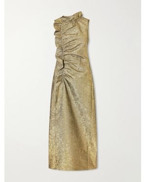 Ulla Johnson Demetria Asymmetric Ruffled Metallic Taffeta Midi Dress - Natural