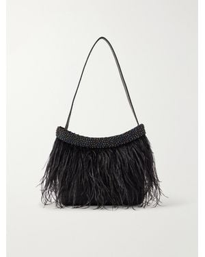 STAUD Winslow Bead And Feather-Embellished Silk Shoulder Bag - Black