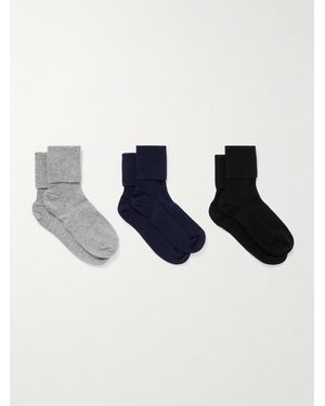 Johnstons of Elgin Set Of Three Ribbed Cashmere-Blend Socks - Blue