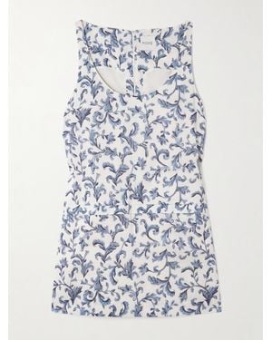 Posse Rue Printed Linen And Silk-Blend Mini Dress - Blue