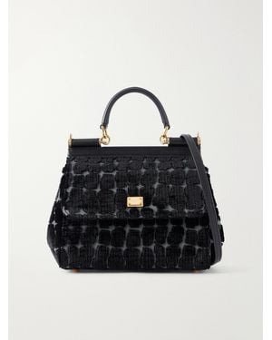 Dolce & Gabbana Leather-Trimmed Velvet Top-Handle Bag - Black