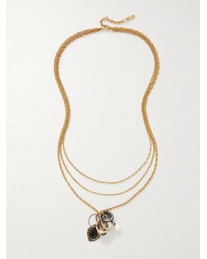 Chloé Goldfarbene Kette Mit Kristallen, Kunstperle Und Silberfarbenen Details - Weiß