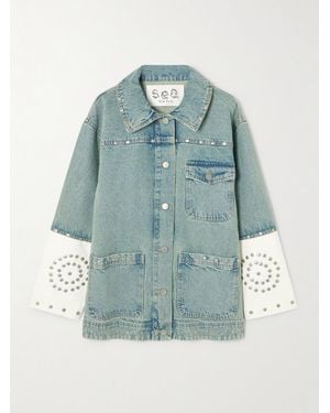 Sea Liam Studded Two-Tone Denim Jacket - Blue