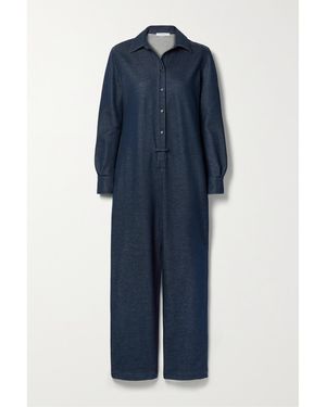 Max Mara Oggetti Cotton-Blend Chambray Jumpsuit - Blue