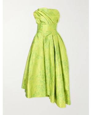 Erdem Asymmetric Frayed Pleated Floral-Print Crinkled-Satin Maxi Dress - Yellow