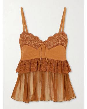 Chloé Lace-Trimmed Silk Crepe Tank - Brown