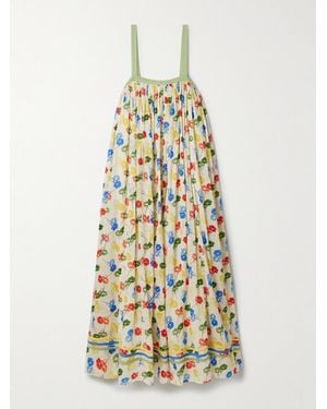 Bode Maxikleid Aus Baumwoll-Voile Mit Blumenprint - Weiß