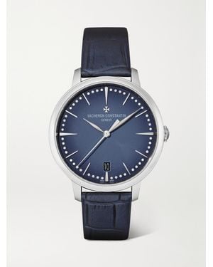 Vacheron Constantin Patrimony Automatic 36,5 Mm Uhr Aus 18 Karat Weißgold Mit Diamanten Und Alligatorlederarmband - Blau