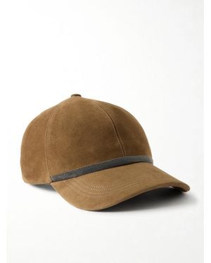 Brunello Cucinelli Monili-Embellished Suede Baseball Cap - Brown