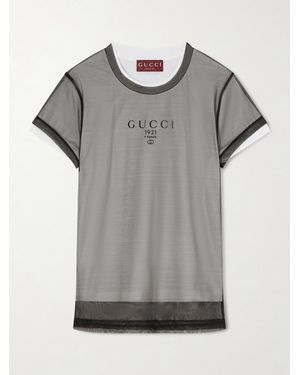 Gucci Layered Printed Tulle And Cotton And Modal-Blend Jersey T-Shirt - Grey