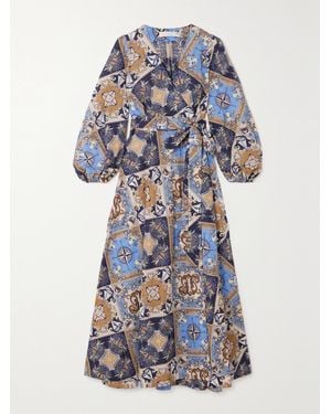 Zimmermann Alight Belted Printed Cotton Midi Wrap Dress - Blue