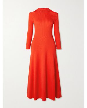 A.W.A.K.E. MODE Cold-Shoulder Ribbed Jersey Midi Dress - Red