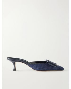 Manolo Blahnik Maysalebi 55 Leather-Trimmed Raffia Pumps - Blue