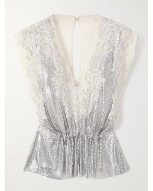 Rabanne Lace-Trimmed Chainmail Blouse - White