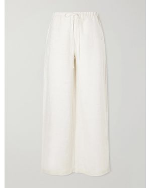 STAUD Mateo Linen Mid-Rise Wide-Leg Trousers - White