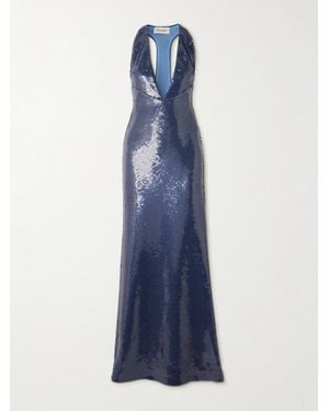 The New Arrivals Ilkyaz Ozel Olympia Sequined Jersey Halterneck Gown - Blue
