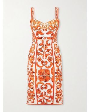 Dolce & Gabbana Printed Silk-Blend Charmeuse Mini Dress - White