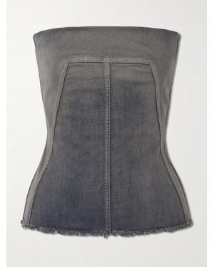 Rick Owens Strapless Frayed Denim Top - Grey