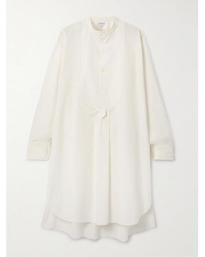 Bottega Veneta Asymmetric Pleated Cotton-Blend Poplin Midi Dress - White