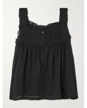 Doen Fidella Cropped Lace-Trimmed Organic Cotton-Voile Top - Black
