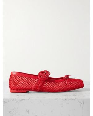 Christian Louboutin Mamastrapitina Mary-Jane-Ballerinas Aus Mesh Mit Lederbesätzen Und Kristallen - Rot