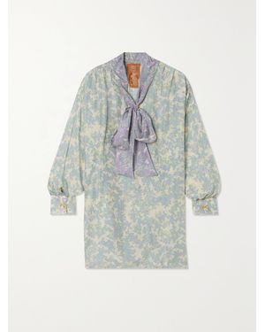 Yvonne S Net Sustain Pussy-Bow Printed Silk Blouse - Blue
